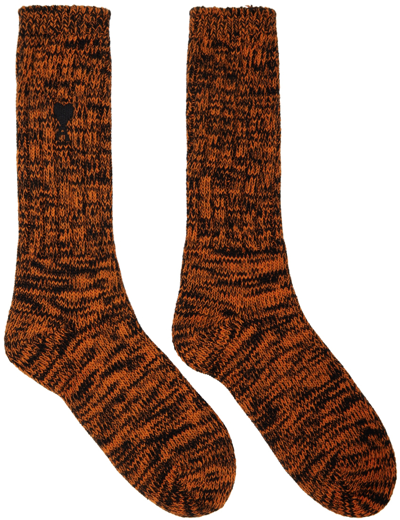 Ami Alexandre Mattiussi Orange & Black Ami De Cœur Socks In Black/orange/015