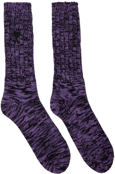 Ami Alexandre Mattiussi Purple & Black Ami De Cœur Socks In Black/purple/034