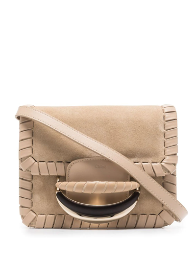 Chloé Kattie Whipstitched Suede Shoulder Bag In Neutrals
