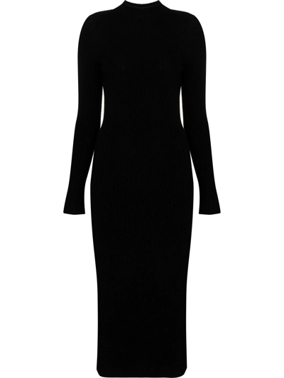 Arch4 Dolly Oversized Ribbed Cashmere Midi Dress In Black