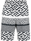 Versace La Greca Monogram Print Cotton Blend Shorts In White