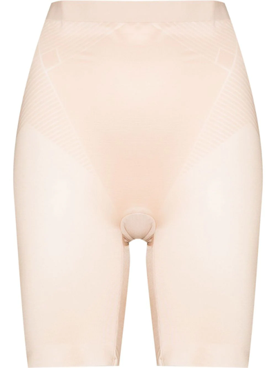 Spanx Thinstincts High-waist Mid-thigh Shorts In Tan/beige