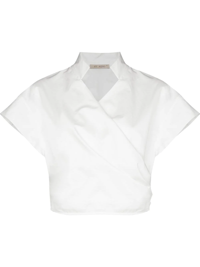 St. Agni White Wrap Effect Cropped Shirt