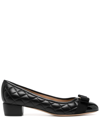 Ferragamo Vara Q Bow-embellished Quilted Patent-leather Pumps In Black