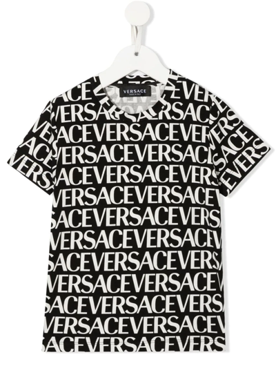 Versace Repeated Logo-print T-shirt In Schwarz