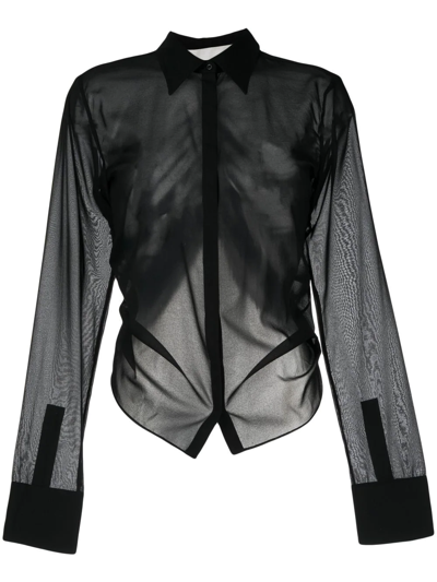 Dion Lee Ruched Semi-sheer Shirt In Black