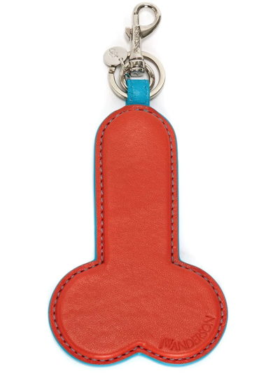 Jw Anderson Orange And Sky Blue Leather Key Ring In Multicolor