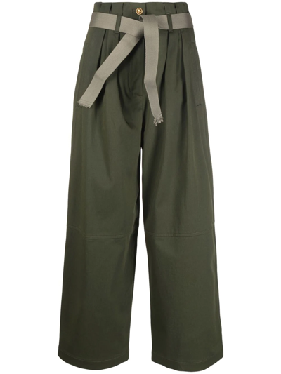 Pinko Penni High-waist Wide-leg Trousers In Green