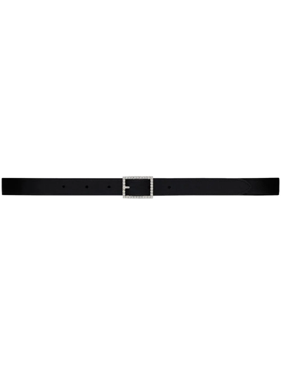 Saint Laurent Crystal-embellished Buckle Leather Belt In Nero Crystal