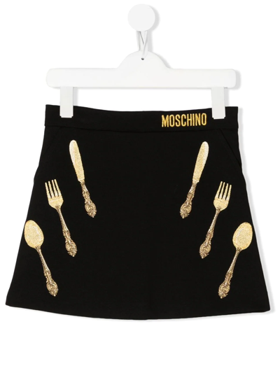 Moschino Kids' Cutlery-print Detail Skirt In Black