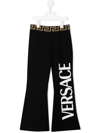 VERSACE LOGO-PRINT COTTON FLARED TROUSERS