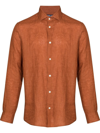Frescobol Carioca Antonio Regular-fit Cutaway-collar Linen Shirt In Orange