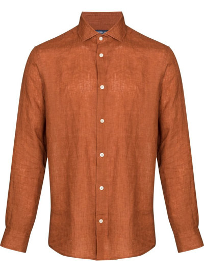 Frescobol Carioca Antonio Regular-fit Cutaway-collar Linen Shirt In Orange