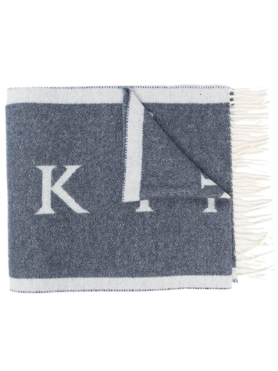 Mackintosh Edinburgh Wool Logo Scarf In Blue