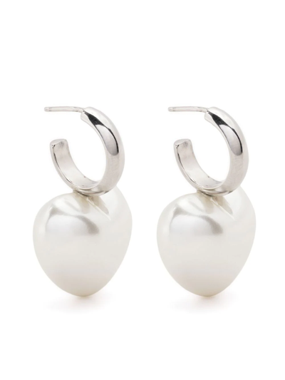 Simone Rocha Imitation Pearl Heart Drop Huggie Hoop Earrings In White