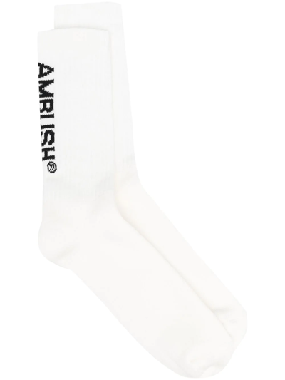 Ambush Logo Jacquard Cotton Blend Socks In White,black