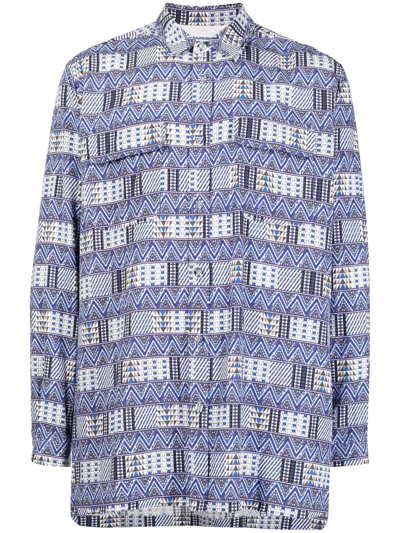 White Mountaineering Geometric-print Long-sleeved Shirt In Blue