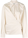 Lemaire Asymmetrical Front Wrap Collared Long Sleeve Top In White