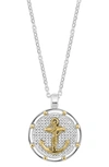 EFFY STERLING SILVER & 18K YELLOW GOLD ANCHOR PENDANT NECKLACE