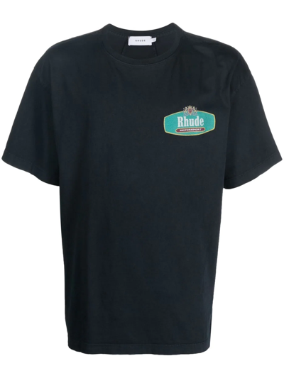 Rhude Racing Crest Logo-print Cotton-jersey T-shirt In Black