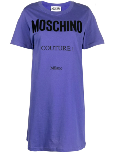 Moschino Logo-printed Crewneck T-shirt Dress In Purple