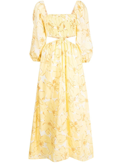 Faithfull The Brand Nadiva Cutout-waist Floral Linen Midi Dress In Willa Floral Print