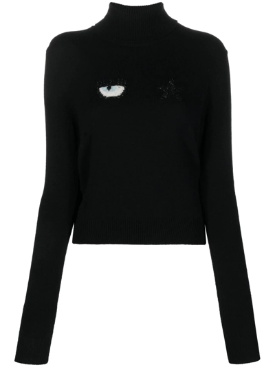 Chiara Ferragni Eye Star Roll-neck Jumper In Black