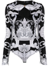 Versace Silver Baroque Keyhole-front Fitted Jersey Top In Black