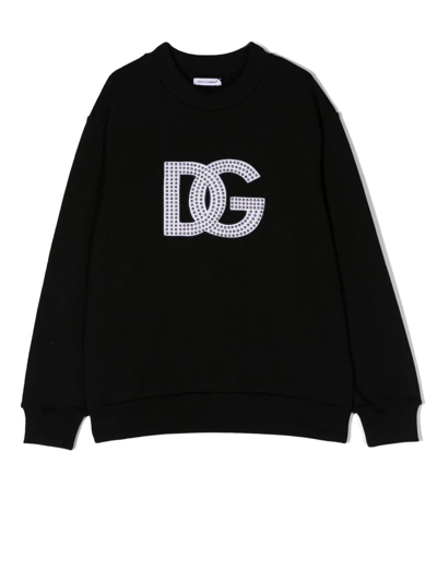 Dolce & Gabbana Kids' Studded-logo Detail Sweatshirt In Nero