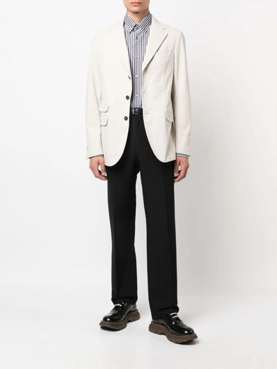 Brioni Striped Long-sleeve Shirt In White