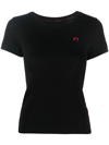 Marine Serre Logo-embroidered Fitted Organic-cotton T-shirt In Black