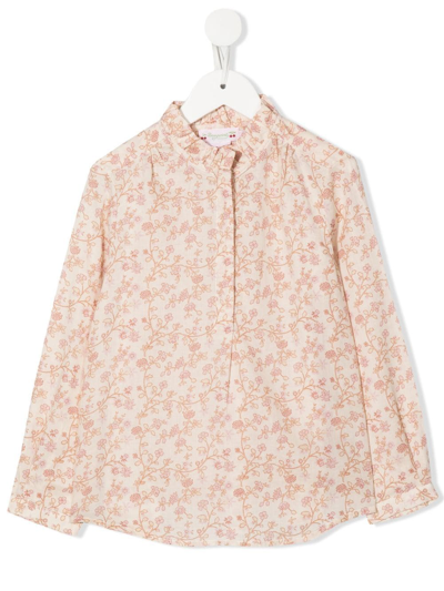Bonpoint Kids' Floral-print Long-sleeve Shirt In Neutrals