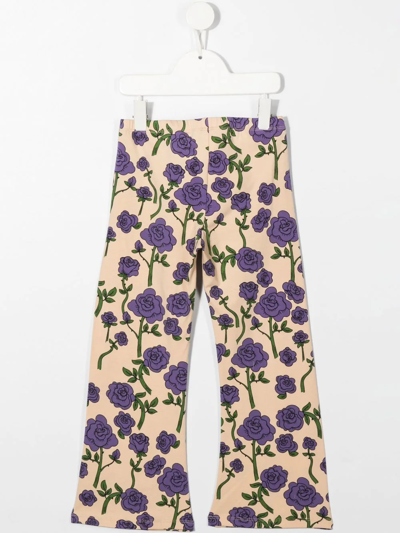 Mini Rodini Kids' Flared Floral-print Leggings In Purple