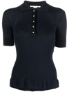 Stella Mccartney Ribbed Split-hem Woven Top In Blue