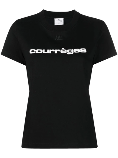 Courrges Logo-print Cotton T-shirt In Nero
