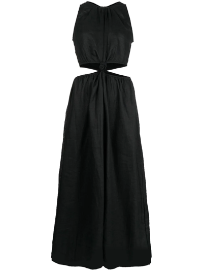 Faithfull The Brand + Net Sustain Palacio Gathered Linen Midi Dress in  Black