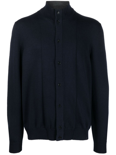 Fay Navy Blue Shaved Wool Knit Cardigan
