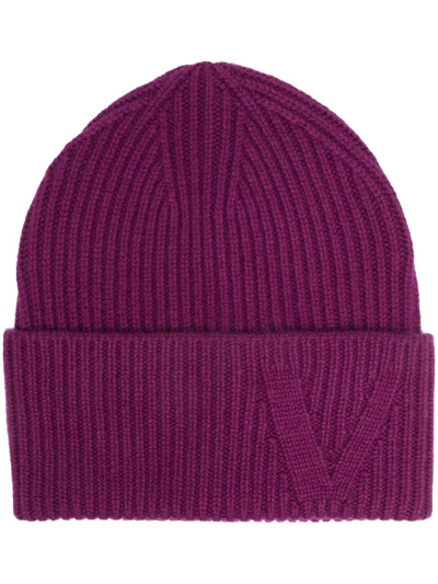 Versace Logo刺绣羊绒套头帽 In Purple