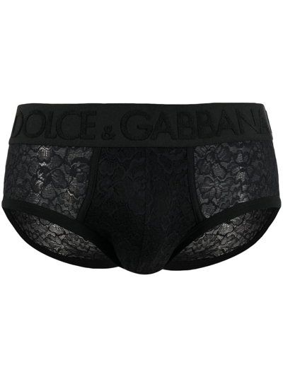 Dolce & Gabbana Logo-waistband Lace Boxers In Black