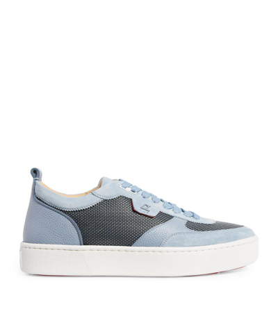 Christian Louboutin Happyrui Suede, Textured-leather And Mesh Trainers In Blue