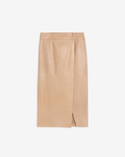 Iro Orla Leather Midi Skirt In Dark Beige