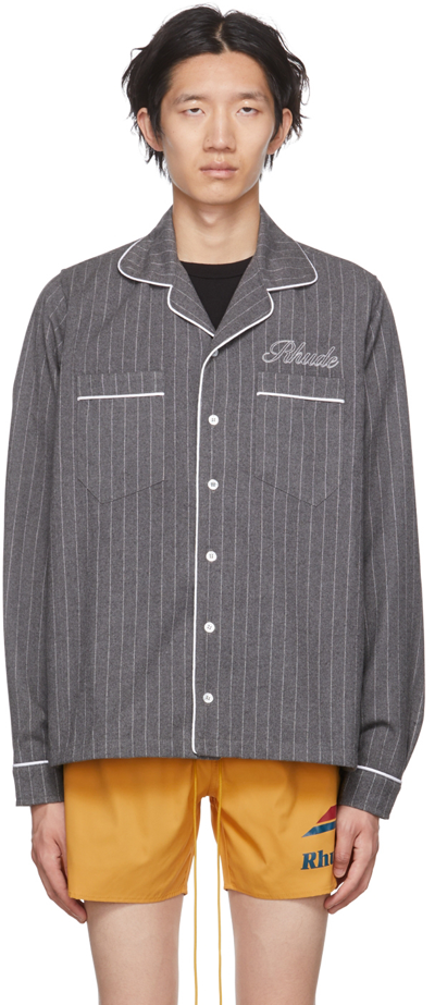 Rhude Embroidered Logo Pyjama Long Sleeve Button-up Shirt In Neutral