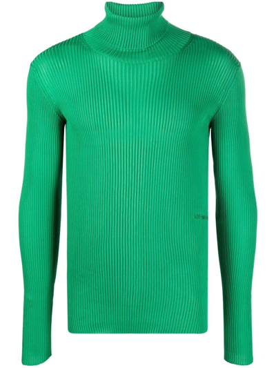Off-white Rib-knit Roll Neck Sweater In Green