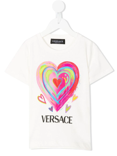 Versace Kids' Heart-logo Print Cotton T-shirt In White