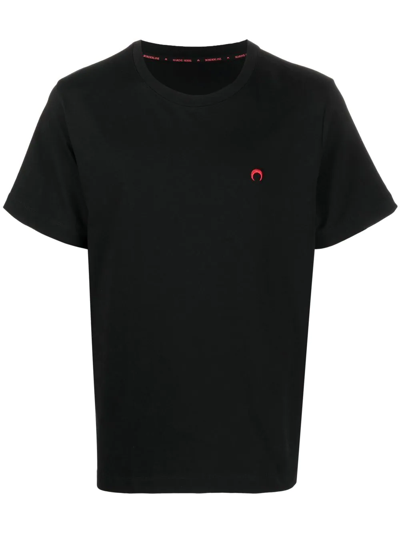 Marine Serre Logo-embroidered Organic Cotton-jersey T-shirt In Black
