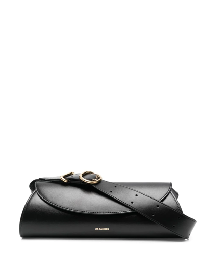 Jil Sander Cannolo Logo Embossed Small Shoulder Bag In Black