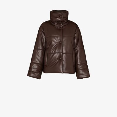 Nanushka Hide High Neck Puffer Jacket In Brown