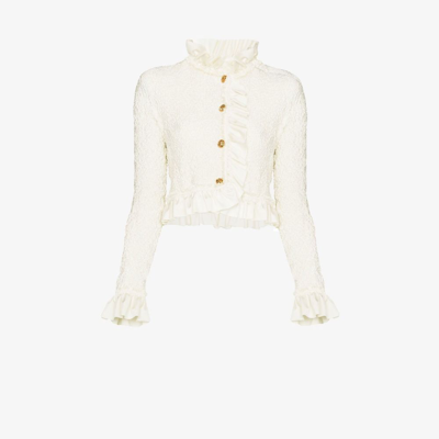 Alexander Wang Ruffle Jacket In Smocked Jersey In Vintage White