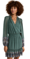 Veronica Beard Destiny Printed Smocked Waist V-neck Mini Dress In Seaglass Multi