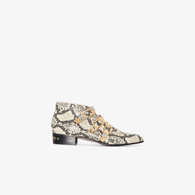 Gucci Neutral Snake-effect Leather Ankle Boots In Neutrals